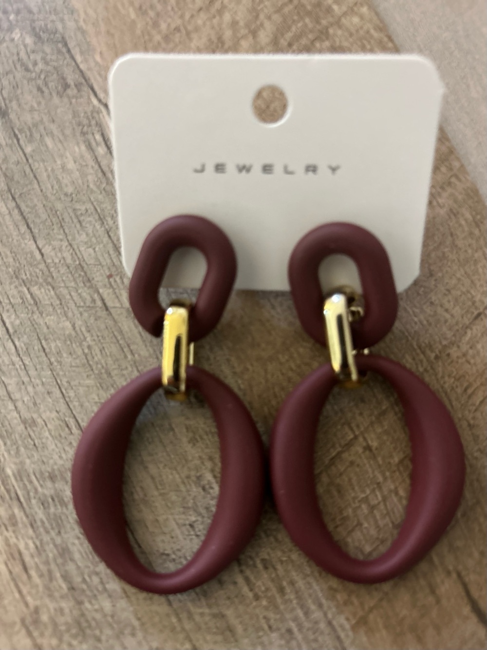Burgundy Matte Link Drop Earrings